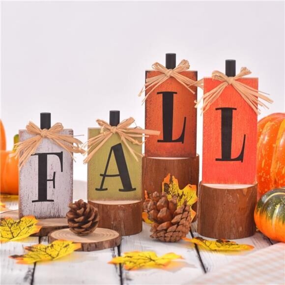 Fall Decorations for Home, 4 Pcs Rustic Farmhouse Home Table Autumn Decor Signs - Picture 5 of 7